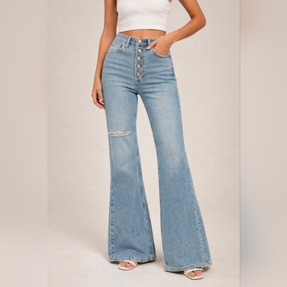 Boyish Denim - Boyish Denim The Ricky Flare Jean High Rise Light Wash Distressed Size 25 NEW!